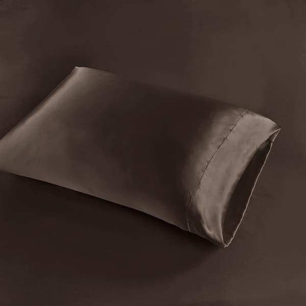 Madison Park Satin 6-Piece Chocolate Solid Polyester Queen Luxury