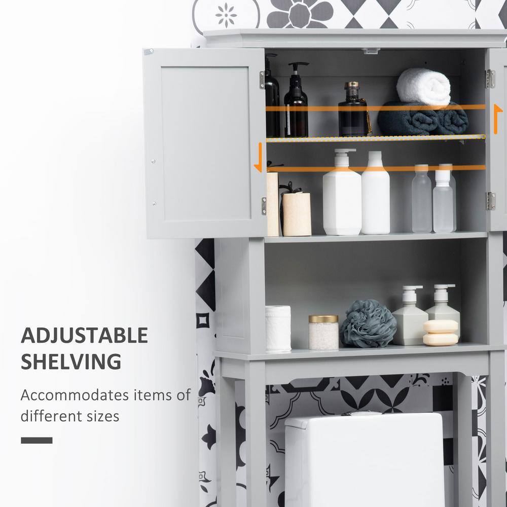 Gray MDF Over-the-Toilet Storage Cabinet with Adjustable Shelves