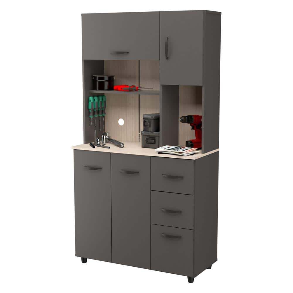 Modern Freestanding Gray Lockable Storage Cabinet with Adjustable Shelving