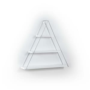 29 in. x 5 in. Rustic Decorative Shelf 3-Solid Wood and Metal Triangle Wall Shelf, White/Chrome