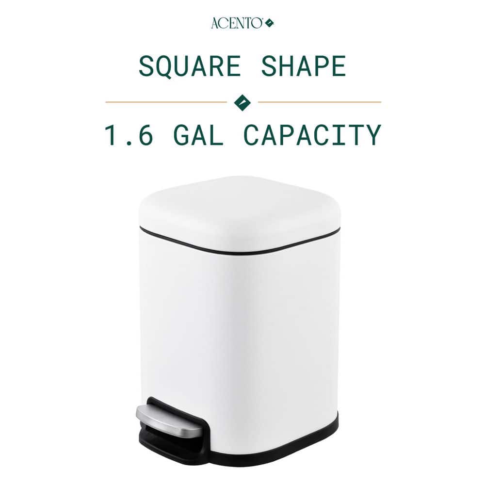 White Stainless Steel Square Step Trash Can with Pedal - 1.6 Gallons