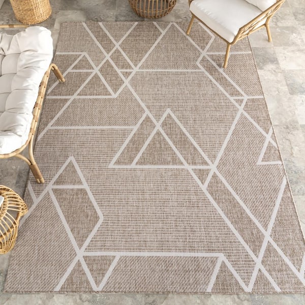 Sarai Geometric Shapes Beige 9 ft. x 12 ft. Outdoor Area Rug