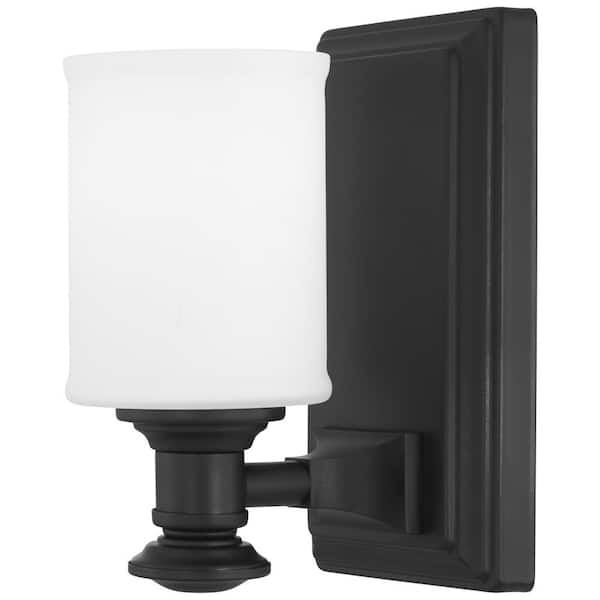 Minka Lavery Harbour Point 4.75 in. 1-Light Black Vanity Light with Etched White Glass Shade