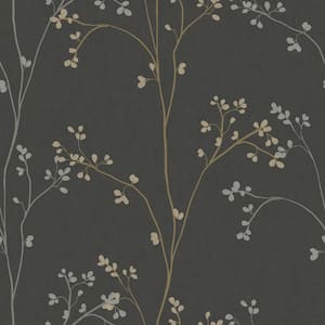 20.50 in. W x 216 in. H Black Blossom Stripe Peel and Stick Wallpaper