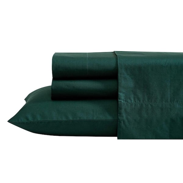 Bayview 4-Piece Garland Green Percale Cotton Queen Sheet Set