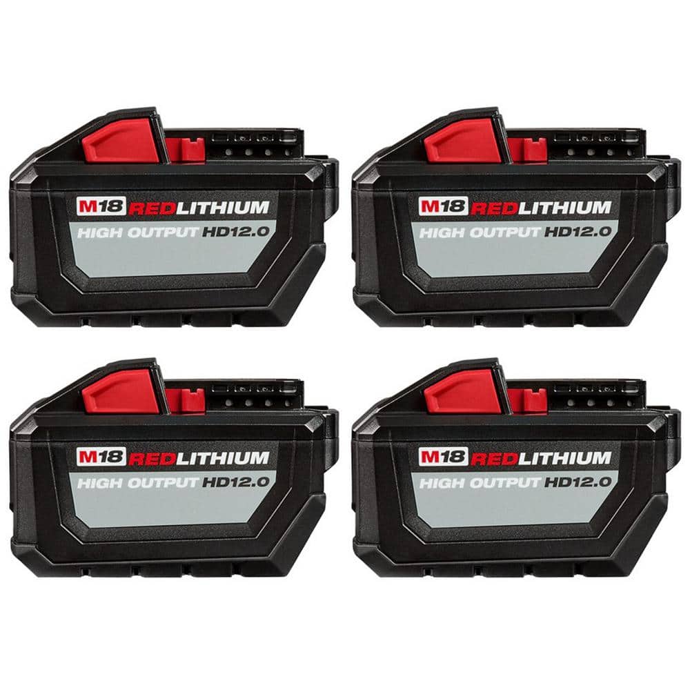 Milwaukee M18 18-Volt Lithium-Ion High Output 12.0Ah Battery Pack (4-Pack)  48-11-1812-X4 The Home Depot