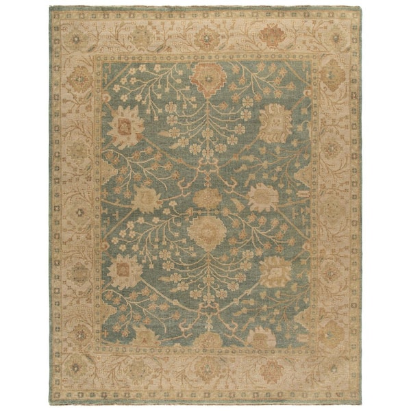 Oushak 10 ft. x 14 ft. Medium Blue/Green Border Area Rug