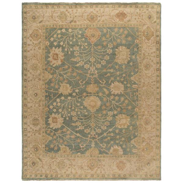 Oushak 12 ft. x 15 ft. Medium Blue/Green Border Area Rug