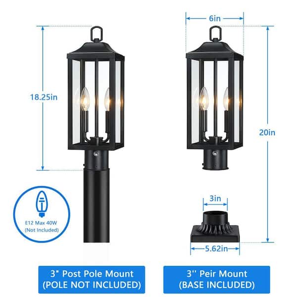 pasentel 20 in. Dusk to Dawn 2-Light Black Metal Hardwired Outdoor
