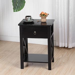 1-Drawer Black Nightstand Bedside Table (15.7 in. W x 11.8 in. D x 21.6 in. H)