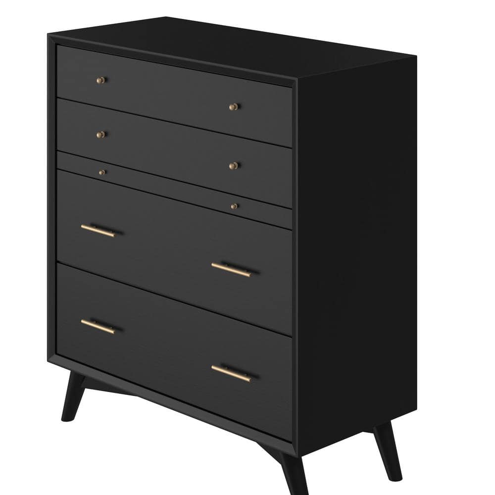 Alpine Furniture Flynn Black 4Drawers 29 in. W Chest of Drawers 966BLK