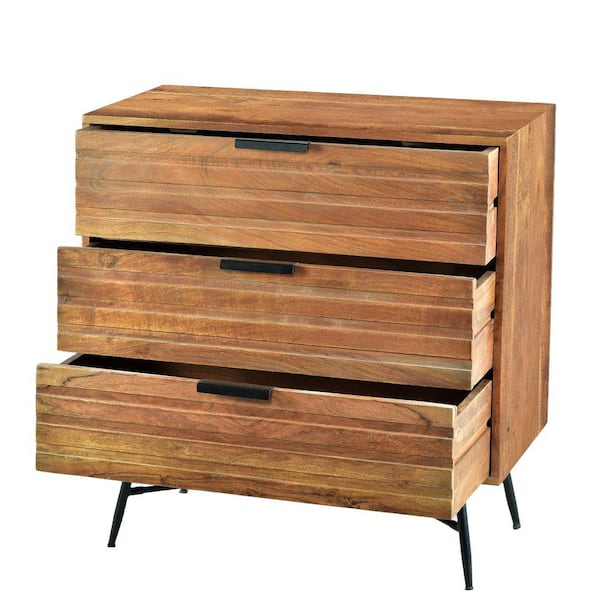 THE URBAN PORT Brown and Black 3-Drawer Wooden Chest with Slanted