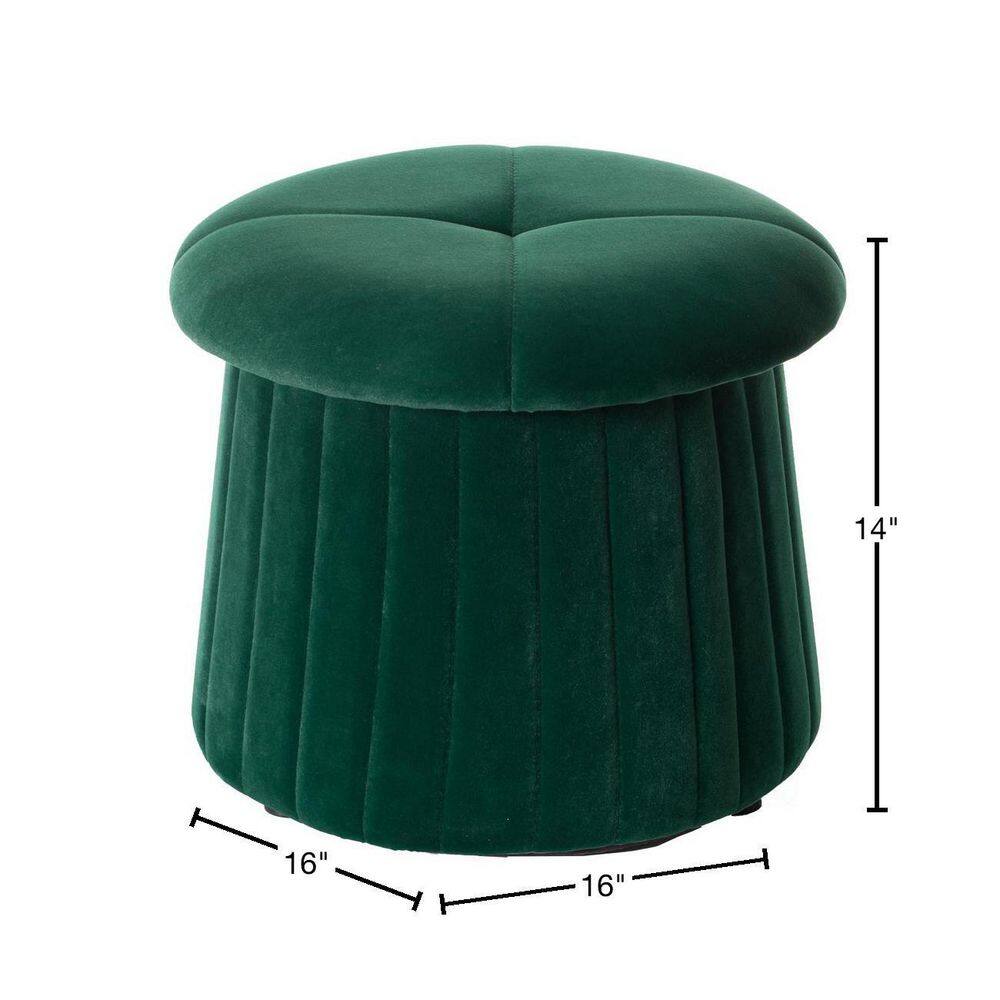 Modern Green Velvet Tufted Round Footstool with Storage