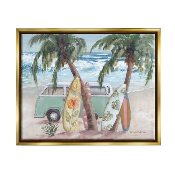 Stupell Industries Summer Waves Tropical Van Surfboards by Pam Britton 1-Piece Gold Floater Frame Nature Graphic Art Print 17 in. x 21 in.
