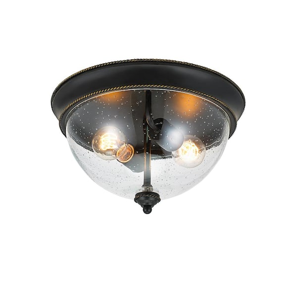 Hampton Bay Irving 13 In 2 Light Bronze Flush Mount Ceiling Light 21093 000 The Home Depot