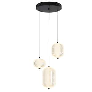 LED 20-Watt 3 Lights Black Statement Pendant Light for Dining Room Bedroom Entrance with Clear Acrylic Shade