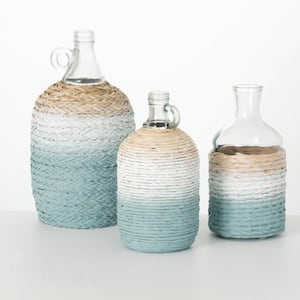 13.5", 11" & 10.75" Wrapped Glass Vase Set of 3, Blue