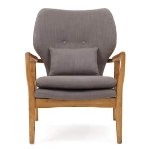 Haddie Button Back Gray Fabric Club Chair with Wooden Frame