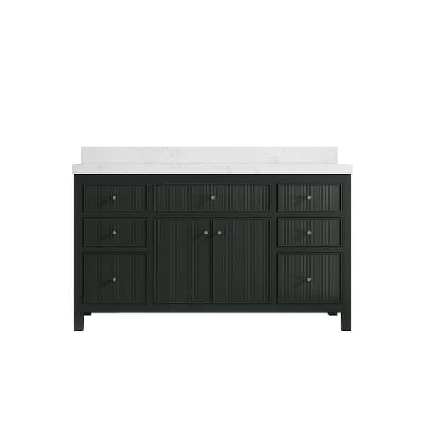 Willow Collections Sonoma 60 in. W x 22 in.D x 36 in. H Single Sink Bath Vanity in Dark Green with 2 in.Empira Quartz Top