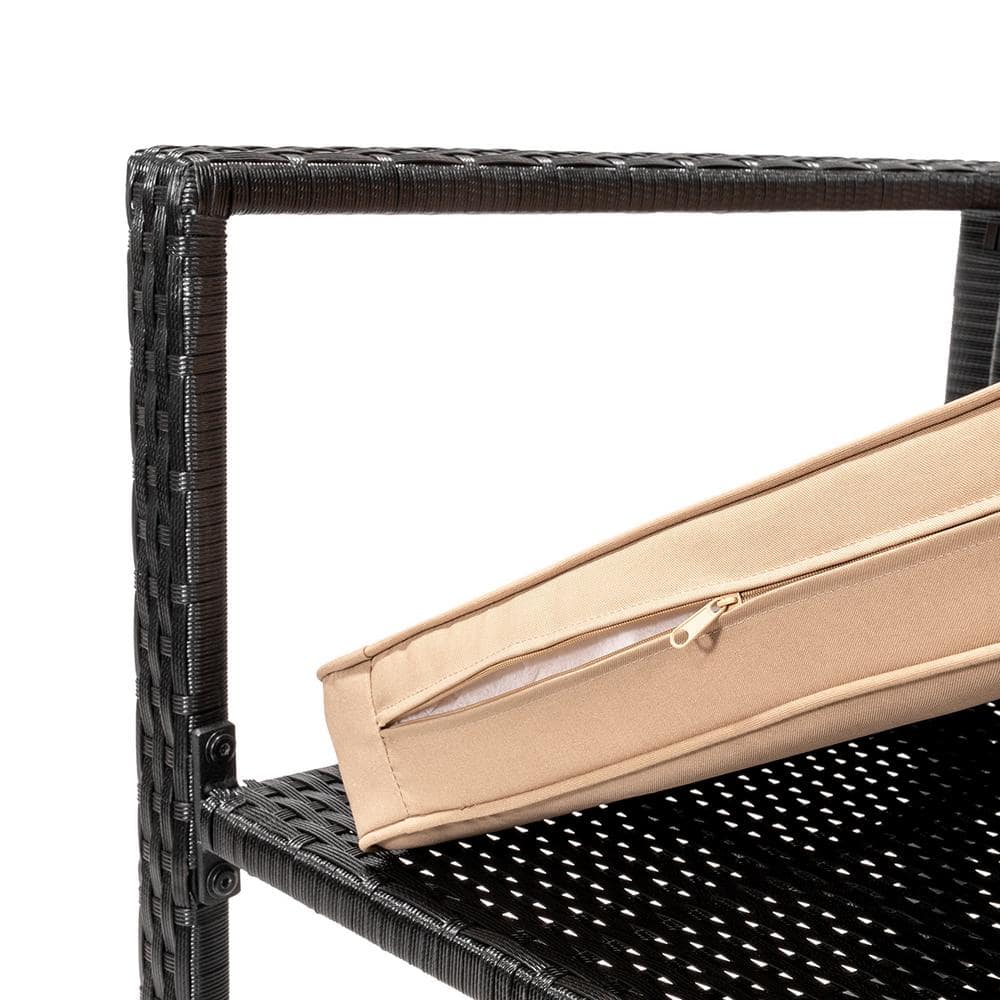 Black Steel and Beige Wicker Rocking Bistro Set with Glass Table