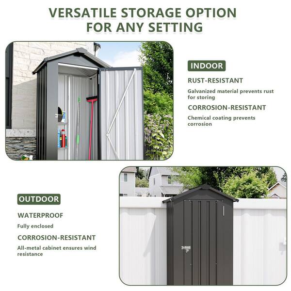 Unbranded - 1.41 ft. W x 2.46 ft. D x 5.80 ft. High Quality Galvanized Metal Shed with Solid Lock System in Black (14 sq. ft.)
