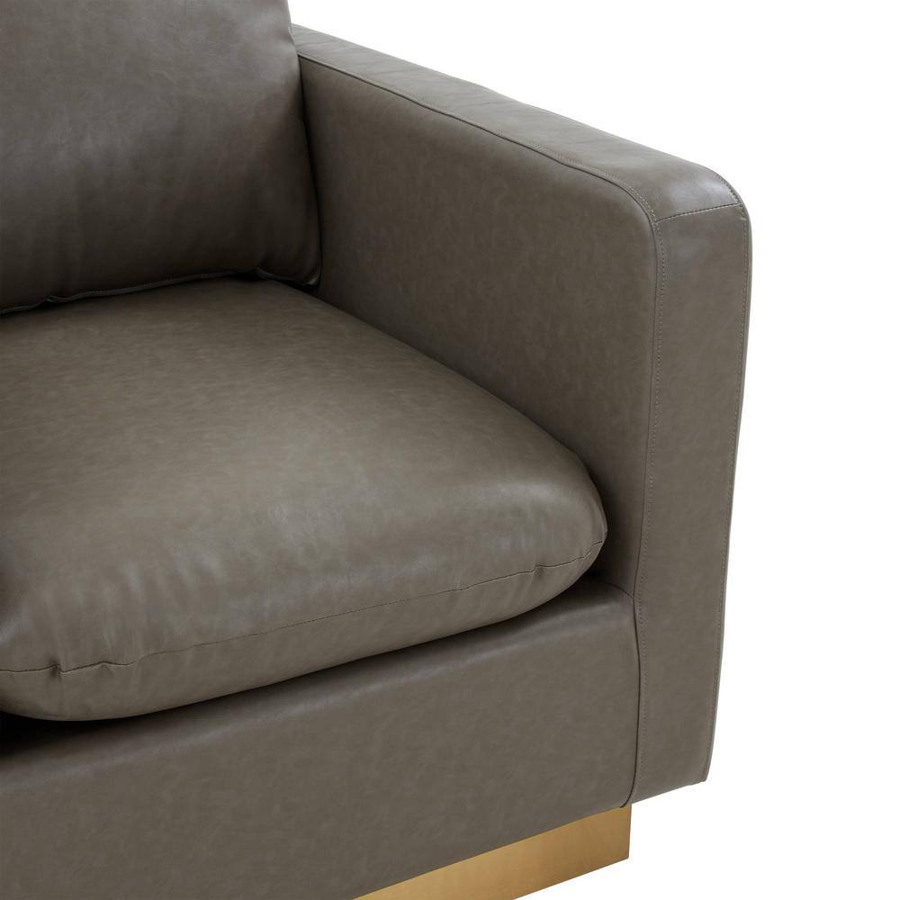 Gray Leather and Gold Base Accent Chair
