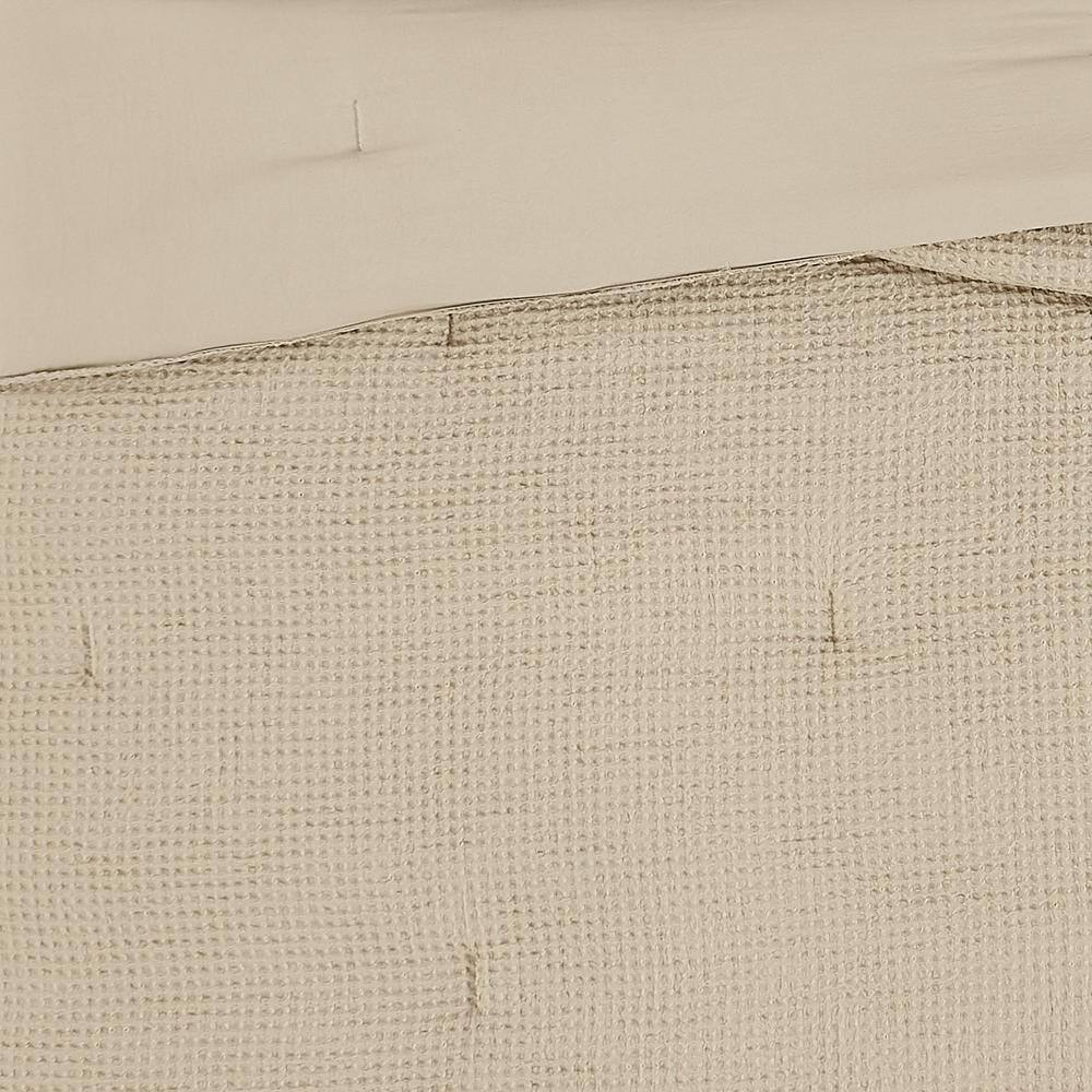 Beige Twin XL Organic Microfiber Waffle Weave Comforter Set