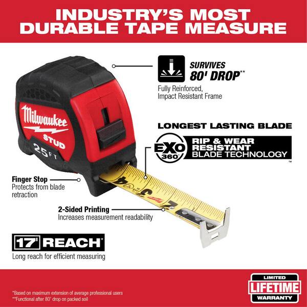 Milwaukee 35 Ft X 1 3 In Gen Ii Stud Tape Measure With 17 Ft Reach 48 22 9735 The Home Depot