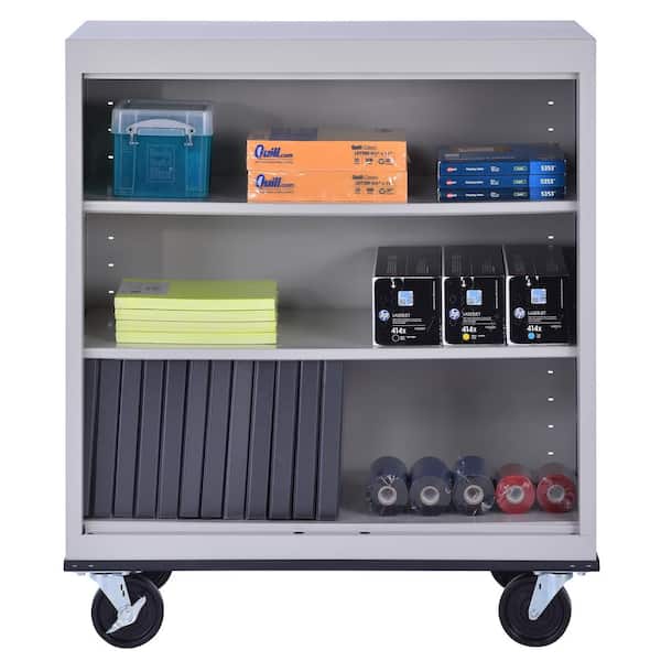 Mobile Bookcase Series 42 in. Tall Dove Gray Steel 3-Shelf Standard Bookcase with Casters