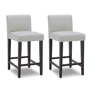 Pallas 24 in. Light Gray High Back Wood Counter Stool with Faux Leather Seat (Set of 2)