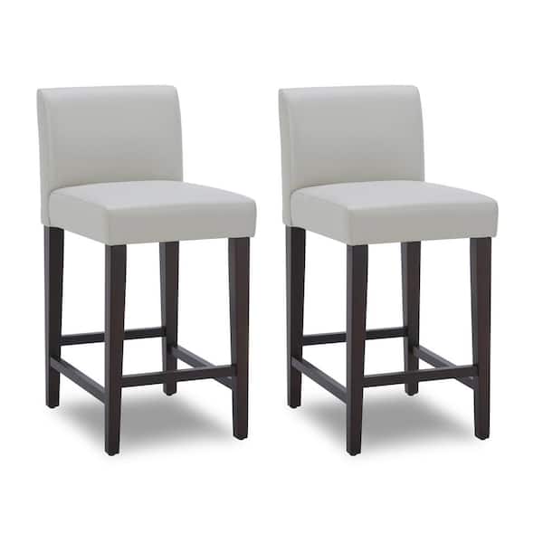 Spruce & Spring Pallas 24 in. Light Gray High Back Wood Counter Stool with Faux Leather Seat (Set of 2)