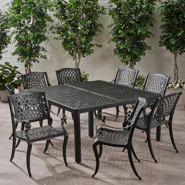Aviary Matte Black 9-Piece Metal Square Table Patio Outdoor Dining Set