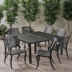Aviary Matte Black 9-Piece Metal Square Table Outdoor Dining Set