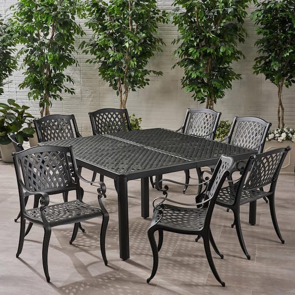 Aviary Matte Black 9-Piece Metal Square Table Patio Outdoor Dining Set