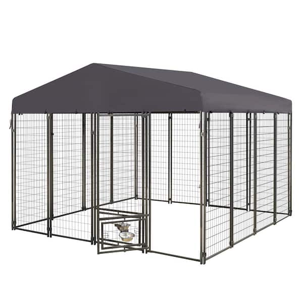 10 ft. x 10 ft. Dog Kennel Outdoor Dog Enclosure with Rotating Feeding Door and Polyester Cover
