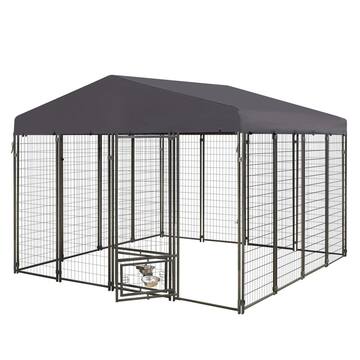 VEIKOUS 10 ft. x 10 ft. Dog Kennel Outdoor Dog Enclosure with Rotating Feeding Door and Polyester Cover PS0101-07