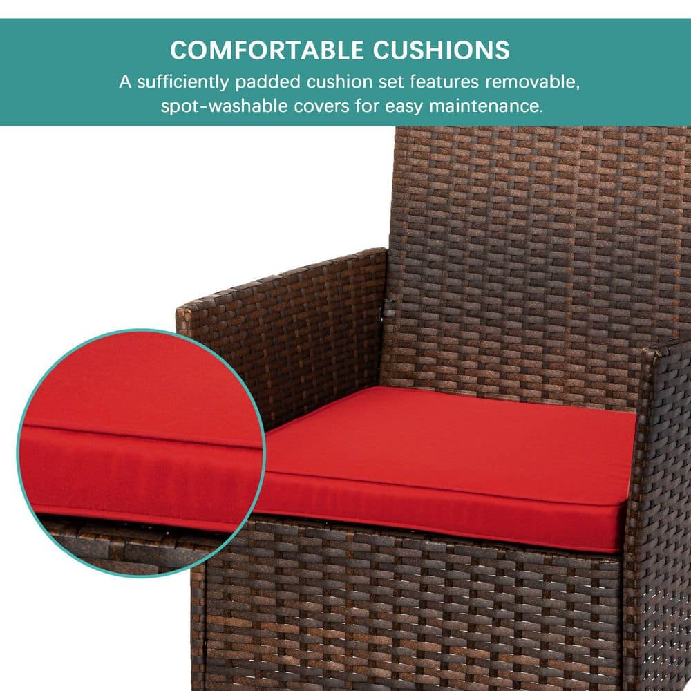 Ruby Red Cushioned Steel Wicker Outdoor Bistro Set