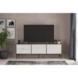 Ohio Walnut and White TV Stand Fits TV's up to 75 in. with Cabinets and Drawer
