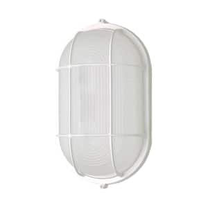Nuvo 10.88 in. x 6.13 in. White Hardwired Integrated LED Bulkhead Light with White Glass Shade