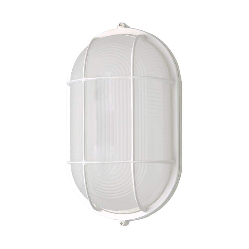 Nuvo 10.88 in. x 6.13 in. White Hardwired Integrated LED Bulkhead Light with White Glass Shade price history on PriceWatchPro