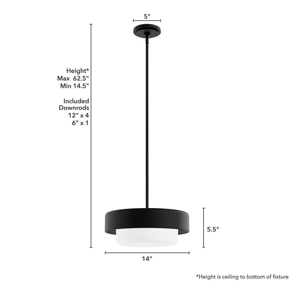 Station 14" Modern Drum Pendant with Frosted Glass in Natural Black Iron