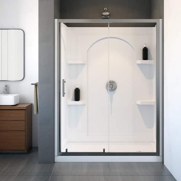 Edson 60 in. L x 32 in. W x 83 in. H Right-Side Alcove Shower Stall/Kit in Chrome