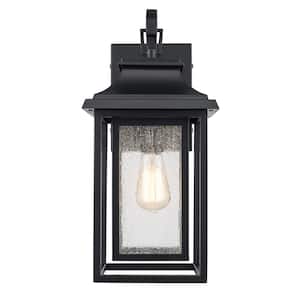 Bosque 18.25 in. 1-Light Black Outdoor Hardwired Wall Lantern Sconce with No Bulbs Included and Clear Seeded Glass