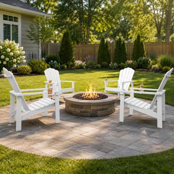 Thoeoe White All-Weather HDPE Plastic Stackable Adirondack Patio