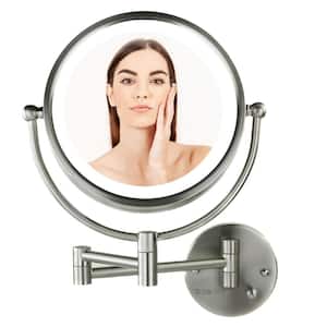 Hardwired 4.7 in. W x 12.4 in. H Framed Round Bathroom Vanity Mirror in Brushed