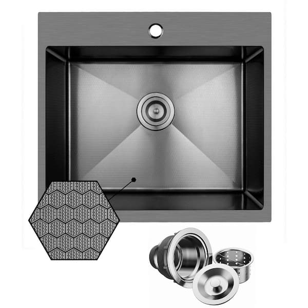 HEX 25 in. Drop-In Single Bowl Gunmetal Black Stainless Steel Kitchen Sink