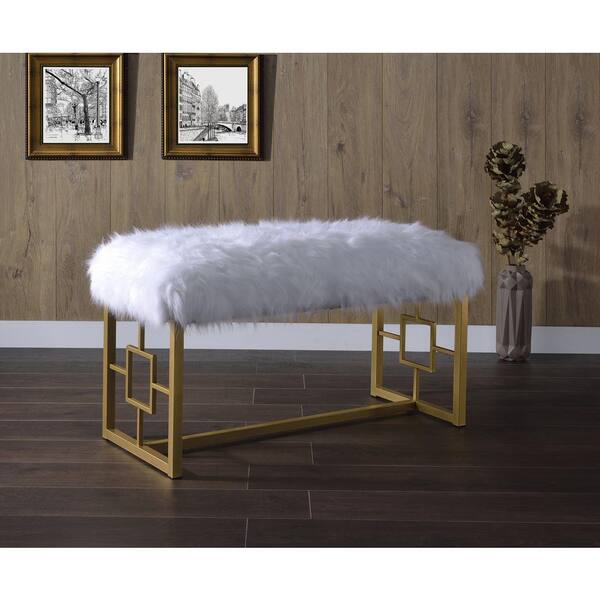 ACME Furniture Bagley II bench White Faux Fur & Gold