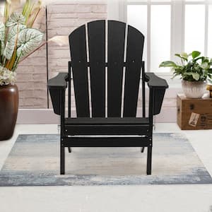 Classic Solid All-weather Folding Plastic Adirondack Chair in Black