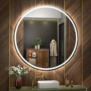 40 in. W x 40 in. H Large Round Frameless Dimmable Anti-Fog Wall Bathroom Vanity Mirror in Silver