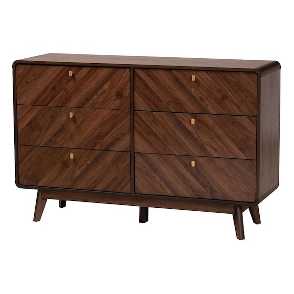 Baxton Studio Markell Walnut Brown and Gold 6 Drawer 51.4 in